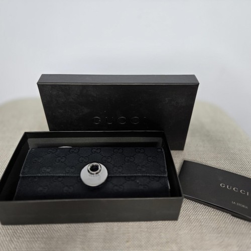 Vintage Gucci Wallet Black Canvas Monogram Eclipse Continental Long Wallet W Box