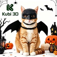 Batman mask for cats, black 3D printed, Halloween costume for your cat