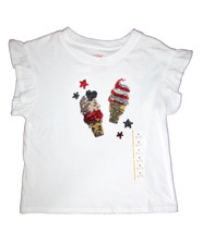 Cat & Jack Girls Flip Sequin Ice Cream Shirt S (6/7) Short Sleeve Red White Blue