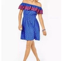 Lilly Pulitzer Dress Size Medium Kalama  Off-the-Shoulder Smocked Blue New