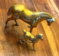 Antique Early 1900's Brass Horse / Mare And Foal, Very Heavy - 2.2kgs