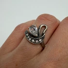 925 Sterling Silver Ring Pear CZ Stone Vintage Swirl Design Size 6