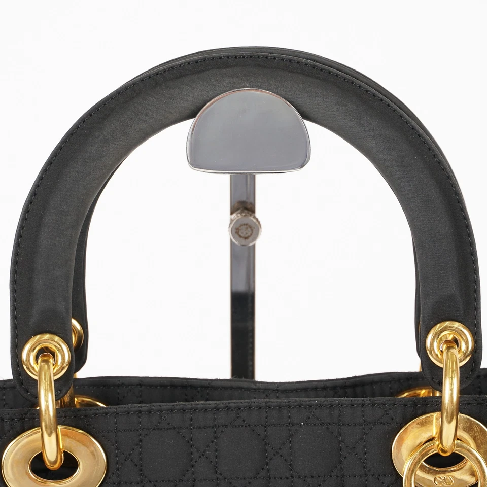 Dior Lady Dior Cannage Nylon Gold Hardware Charm Handbag Black Red 10E033740008 - Image 2 of 4