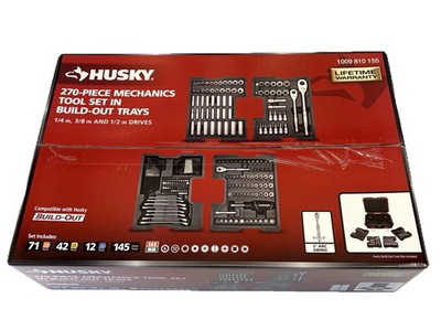#ad Husky 270 Piece Mechanics Tool Set With Build Out Storage Trays Model H270MTSBON $159.95
