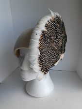 Vintage MCM Jack McConnell Boutique New York Ivory Wool Tilt Hat Guinea Feather