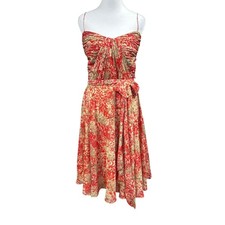 Lauren Ralph Lauren Mini Dress Womens Size 12 Printed Ruched Pleated Bow