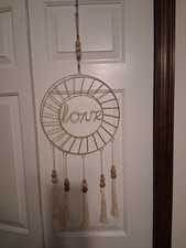 Gold Metal Love Dream Catcher. BoHo With Macrame Style Yarn And Wooden Beads