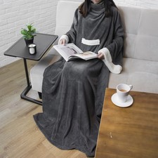 Wearable Blanket with Sleeve Pocket Fleece Warm Wrap TV Blanket Throw Gift Adult