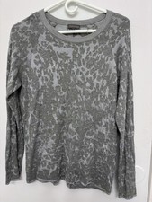 Vince Camuto Knit Pullover Sweater Gray Abstract Crew Neck Long Sleeve M Cotton