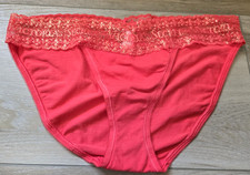 Vintage Victoria's Secret Red Cotton Logo Lace Waist Low Rise Bikini Panties L