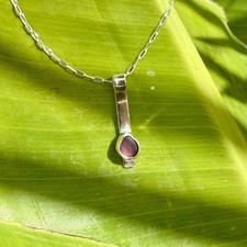 Plum Purple Genuine Caribbean Sea Glass Pendant Silver Necklace