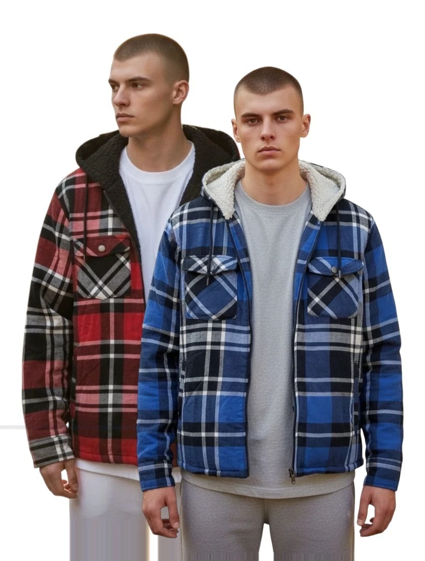 Mens Sherpa Hooded Jacket Blue Red Plaid Fleece Lined Full Zip Winter Coat 0530
Opens in a new windo