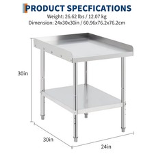 Stainless Steel Equipment Grill Stand Table 24 x 30 in Backsplash Undershelf