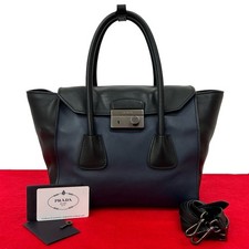 Prada Leather 2Way Handbag Women Black One Size