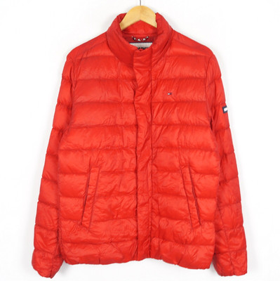 TOMMY JEANS Men's Puffer Jacket Size S Red Insulated Down Fill Full Zip