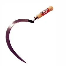 General Purpose Grass Sickle, Offset Plain Edge, Steel Shank, Hardwood Handle