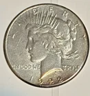 1922-D Peace Silver Dollar, AU, pictures are of the exact coin up for auction.