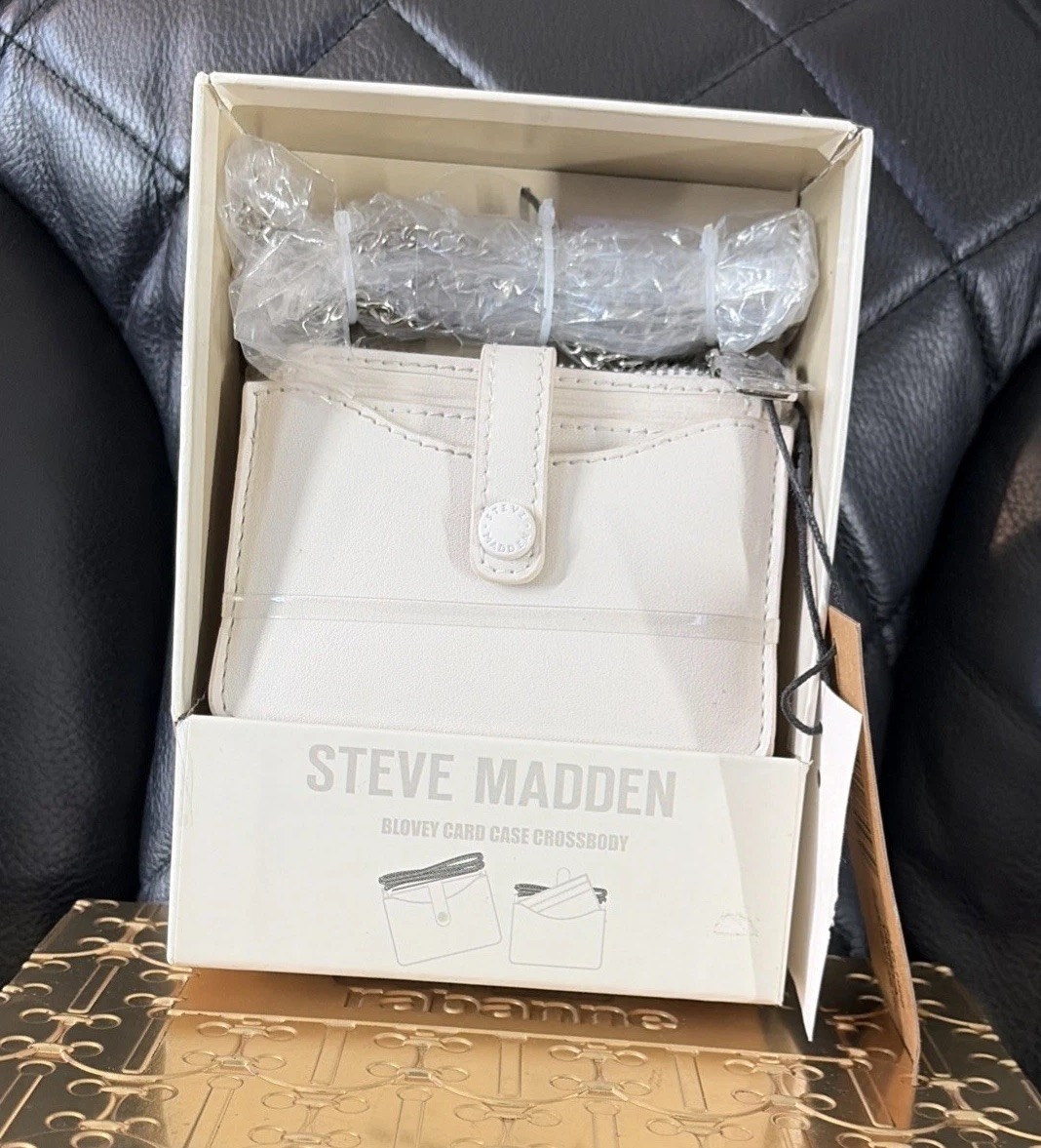 Steve Madden Blovey Card Case Crossbody Silver Chain Strap Blue New