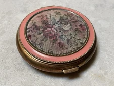 Vintage Rose & Gold Tone Powder Compact with Mirror Compartment