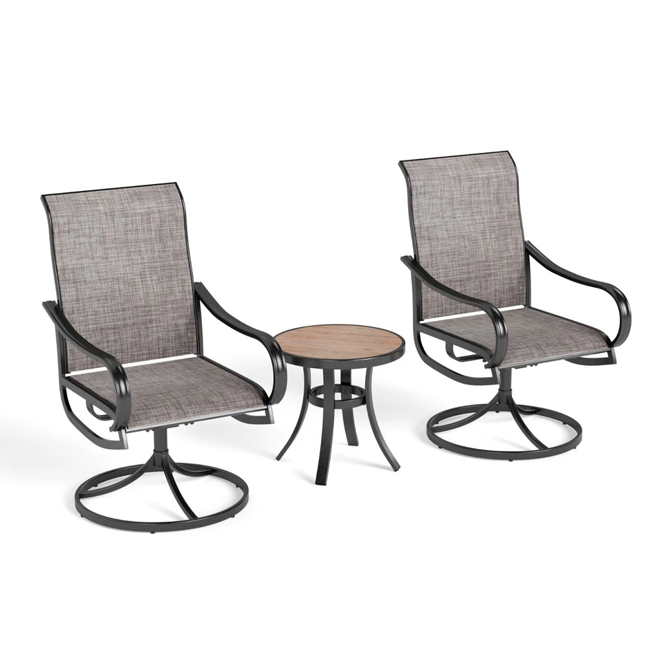 Juego de muebles de patio de 3 piezas silla giratoria de exterior con mesa auxiliar redonda pequeña Foto 2 de 4
