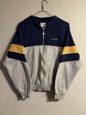 Vintage 80s Adidas Zip Up Crewneck Sweatshirt Fits Medium-Large Gray Blue Yellow