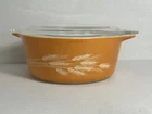 Vintage Pyrex Autumn Harvest Wheat Orange 472-B 750 ml Casserole Bowl w/ Lid