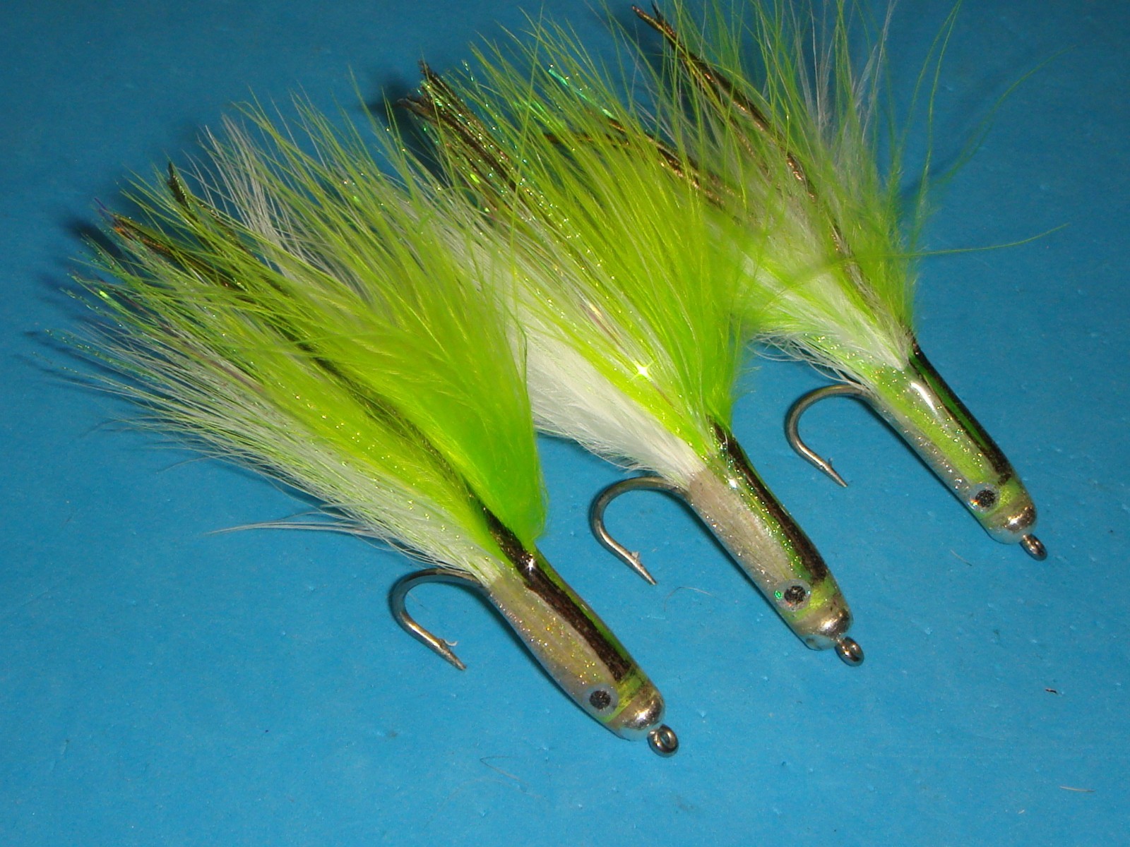 FLY FISHING FLIES - Chartreuse/White Deep SURF CANDY size 1/0 (3 ea.) w/ epoxy