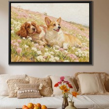 Floral Corgi Watercolor Canvas Print   Dog Artwork for Living Room Decor