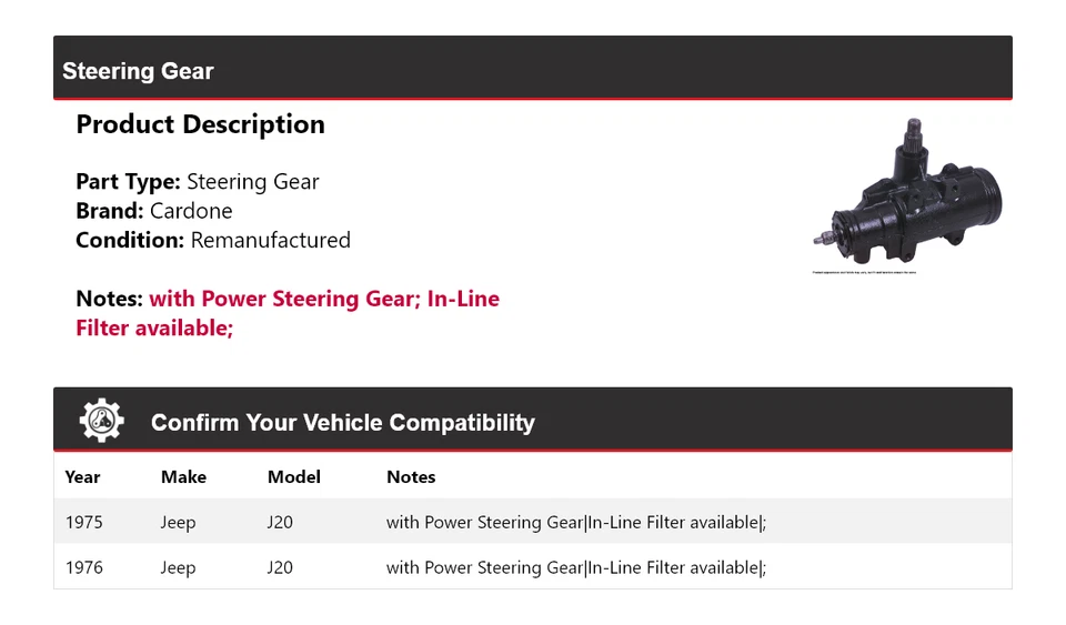 Для 1975-1976 Jeep J20 рулевое управление Cardone - Изображение 2 из 4