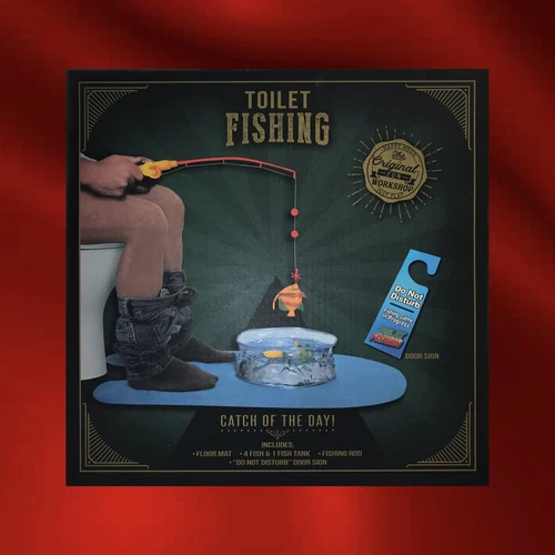 Toilet Fishing ‘Catch of the Day!’ Fish, Tank, Rod, Door Sign & Pond Mat ~ NIB