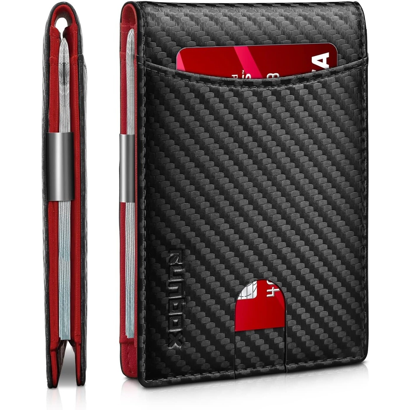 Slim RFID Blocking Red Leather Wallet for Men with 11 Card Slots  -image