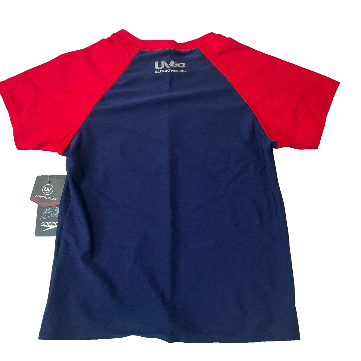 Speedo Short Sleeve Swim T Shirt Kids Size M Red White Blue Uv