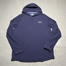 Under Armour Pullover Hoodie Sweatshirt Mens Small Blue Logo Coldgear Thermal