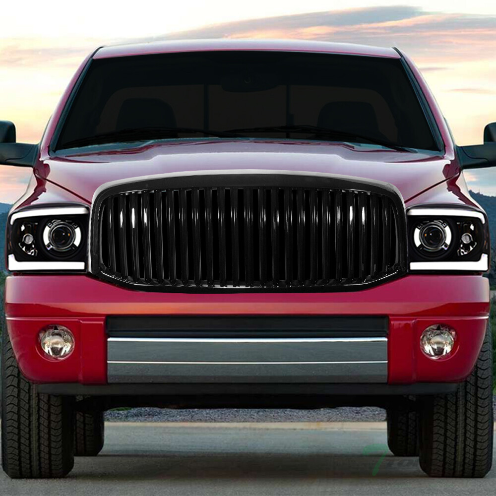 TLAPS For 2006-2009 Ram Blk LED Strip Projector Headlights Amber+Vertical Grille