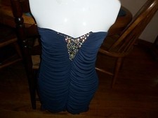 Deb Navy Blue strapless evening cocktail dress szM,above knee,sparkle stones,
