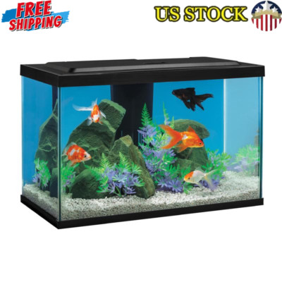 20 Gallon Glass Aquarium LED Lights Internal Filter Goldfish Starter Kit Indoor