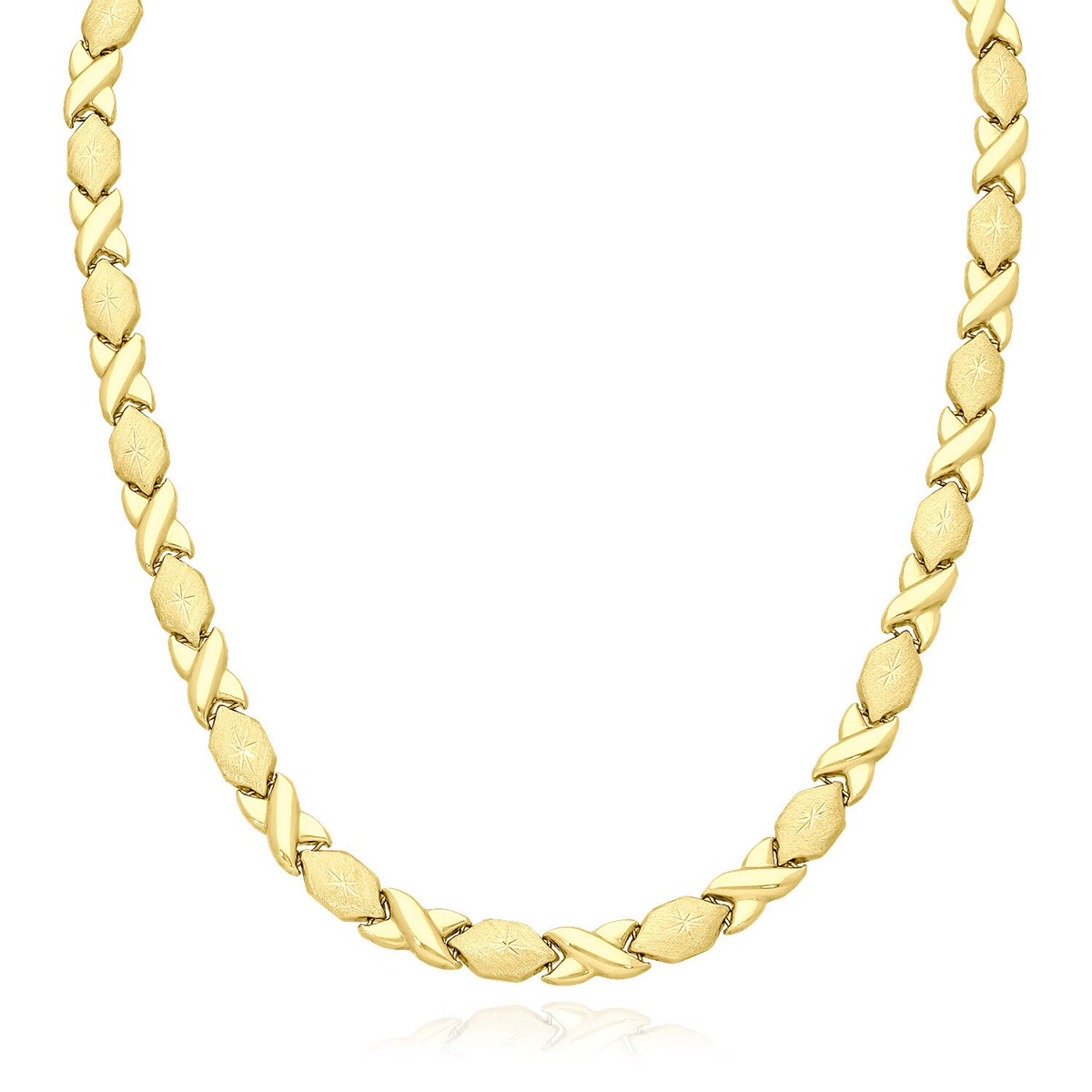 10K Yellow Gold 7mm Diamond-Cut Stampato XO Necklace (Hollow) 17.5