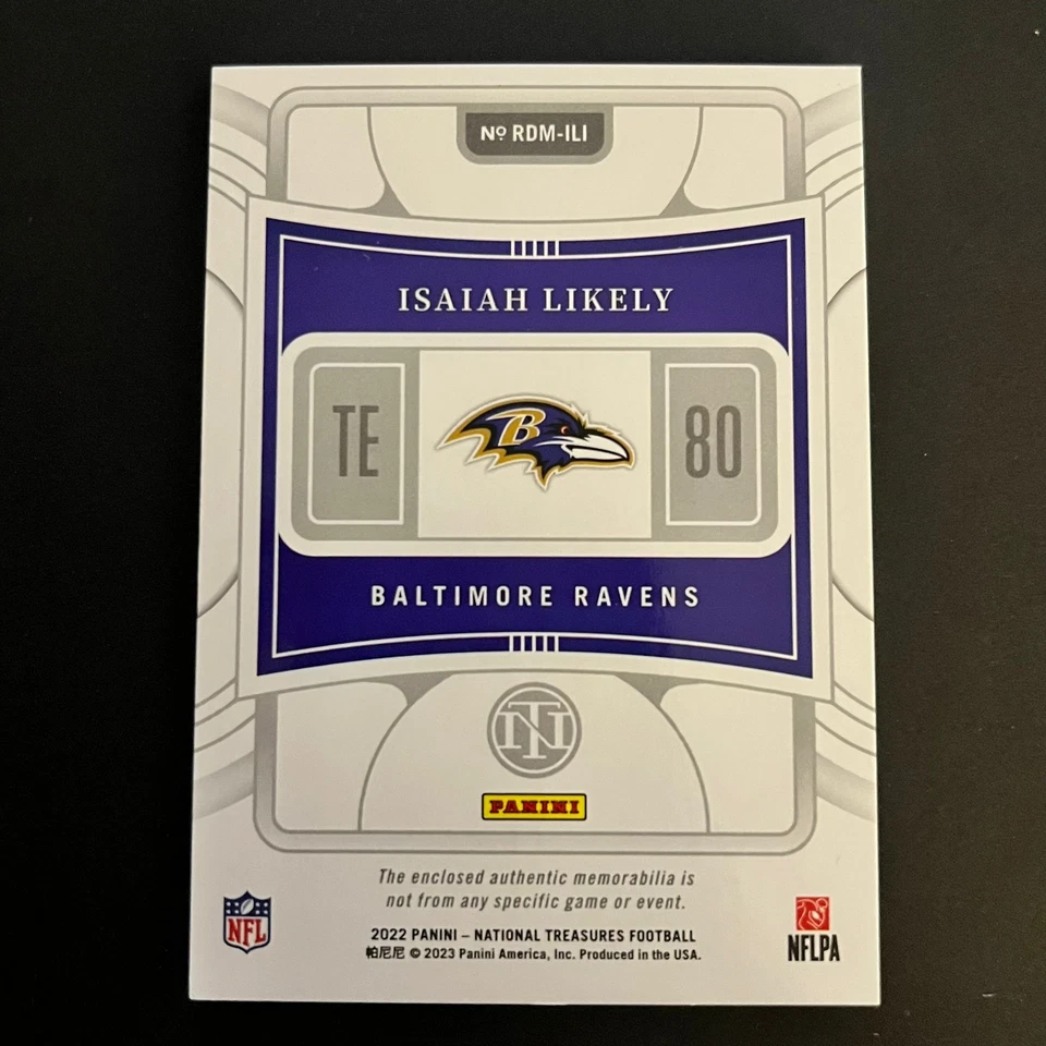 2022 Panini National Treasures Rookie Patch Number Red Isaiah Likely /80 Ravens - Image 2 of 2