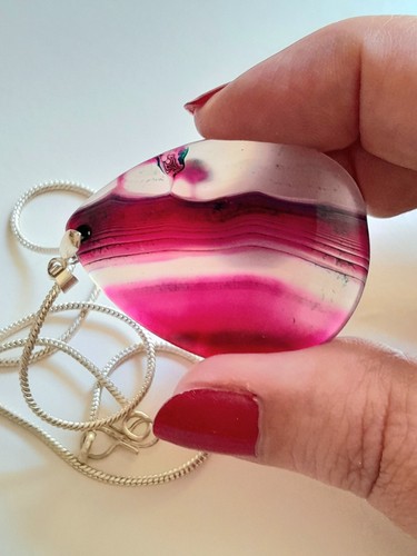 PENDENTE AGATA NASTRO NATURALE ROSA FUCSIA MODELLI VARI CON COLLANA ARGENTO 925 - Foto 16 di 23