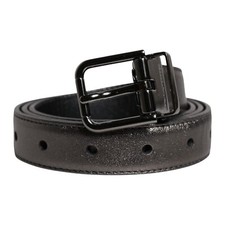 DOLCE & GABBANA Belt Black Leather Classic Metal Logo Buckle 90cm / 36in 550usd