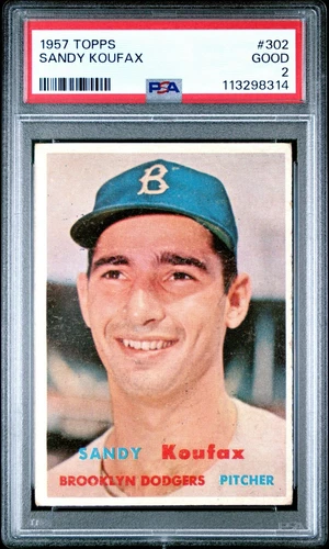 1957 Topps Baseball #302 Sandy Koufax Brooklyn Dodgers HOF PSA 2 GOOD