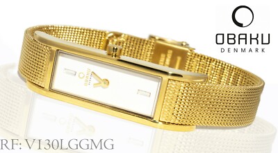 OBAKU V159LXGIMG schmale  Damenuhr Edelstahl vergoldet mit Milanaise Band 