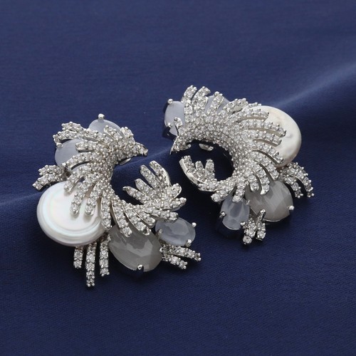 Luxus Cz Halsband und Ohrringe Set Mit Perlen Und Kristall Akzent Ring - Bild 8 von 12