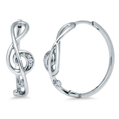 0.35CT Lab Created Diamond Music Note Huggie Hoop Earrings 14K White Gold Plated