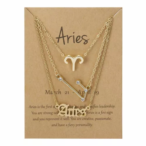 3Pcs/Set 12 Constellations Pendant Necklace Horoscopes Zodiac Women Choker - Picture 16 of 48