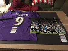 Justin Tucker Signed Ravens XL Custom Jersey & 16x20 Photo - JSA Witnessed