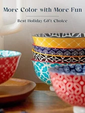 Soup Bowls (Set of 6), 23 oz.Large Ceramic Bowls,Colorful Bright Patterned Bowls