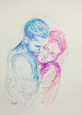 ''LOVING EMBRACE'' Original DIN A4 Scribble Ink Sketch von Ray Statter