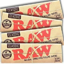 FOUR PACKS RAW Rolling Papers 1 1/4 size Classic / 50 leaves per pack RAWTHENTIC