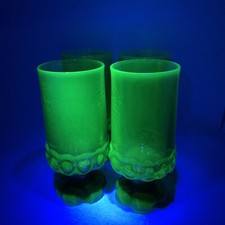 4 Vintage Tiffin Franciscan Madeira Pedestal Goblets Green Vaseline Glasses
